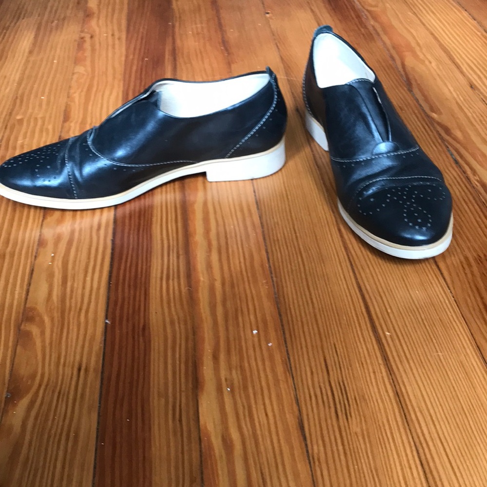 Black leather loafers